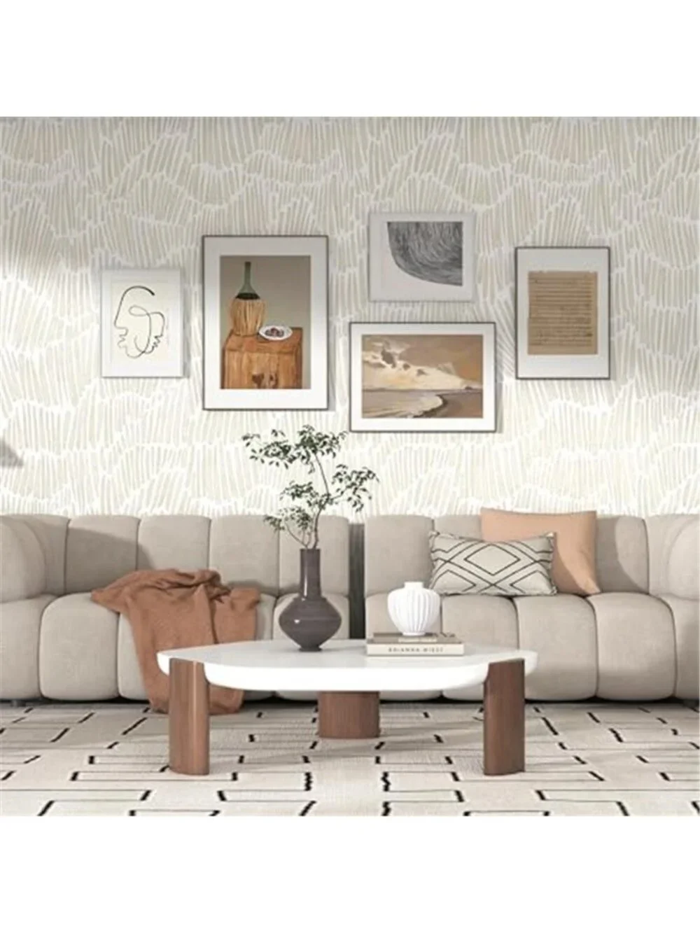 Peel And Stick Wallpaper Beige Stripe Vinyl Waterproof Wall Cover 9.5 Sq Ft